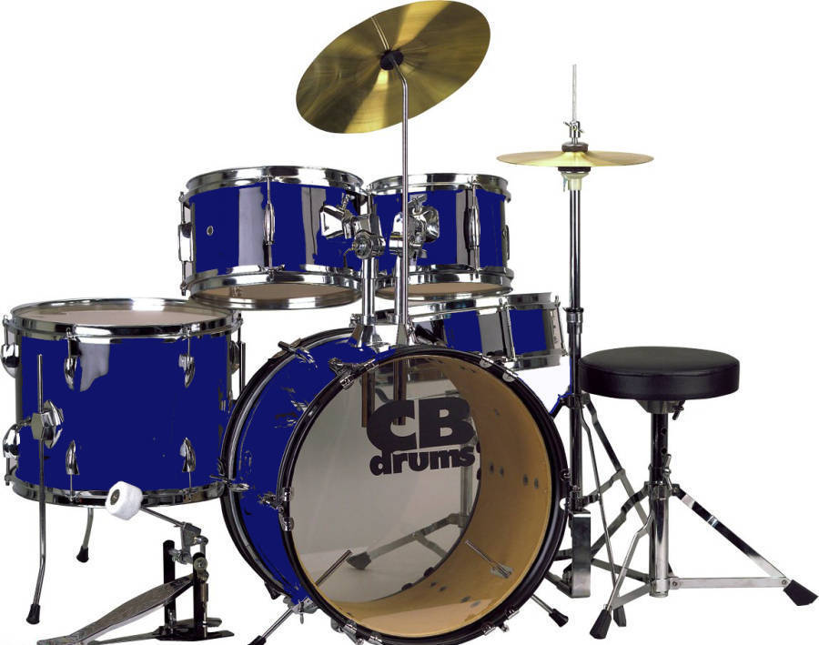 Junior 5 Piece Drum Kit with Hi-Hat, Crash, Hardware & Throne - Blue